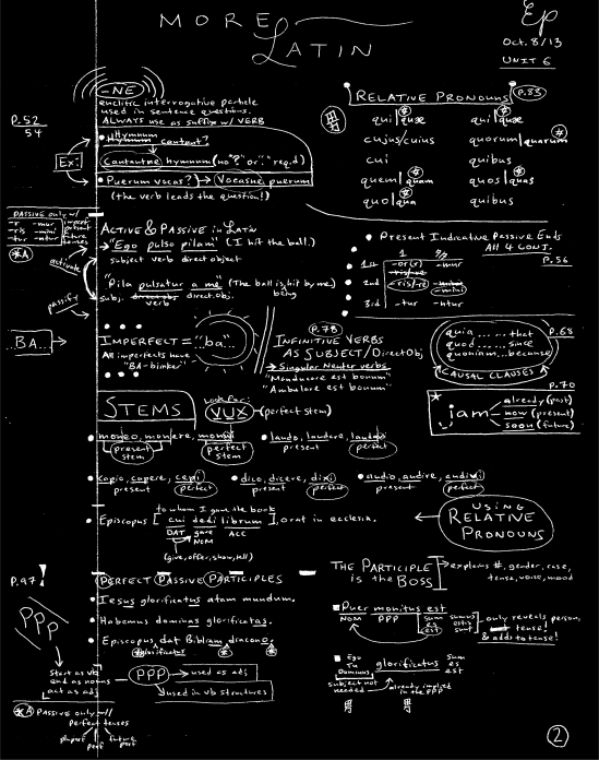 [above is the 2nd page of notes from my Latin 122 class: Introduction to Ecclesiastical Latin]